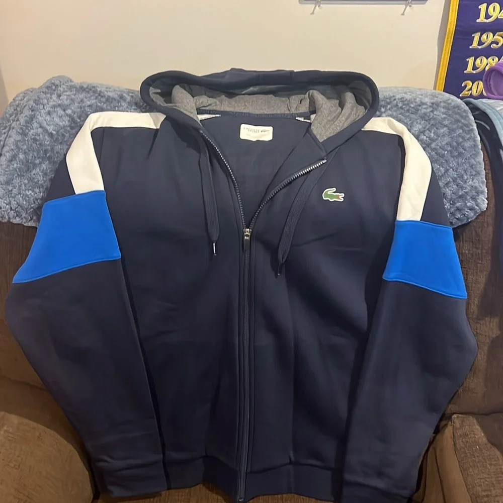 Lacoste Navy Blue Hoodie with White and Blue Accents - Picture 5 of 8